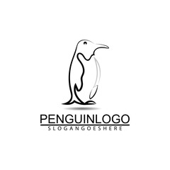 Penguin bird vector logo. Arctic animal symbol, North Pole and South Pole.