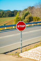 Traffic sign at the countryside scenes of Spain. Spain is located in Europe and known as a big tourism country..