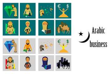 assembly of flat icons on theme Arabic business
