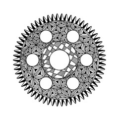 gear in the style of zenart, mandala, black and white drawing, zentangle, doodle, patterns, mechanics