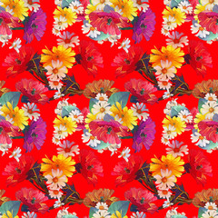 Poppies and chamomile seamless pattern.