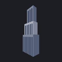 Downtown skyscraper with skyline reflections on shiny glass facades. Modern flat style vector illustration isolated on background.