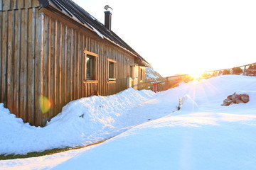 acbin in winter landscape with sunrise