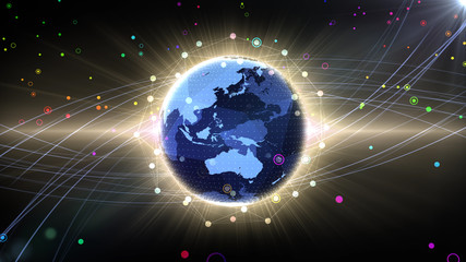 Earth on Digital Network concept background Japan Australia