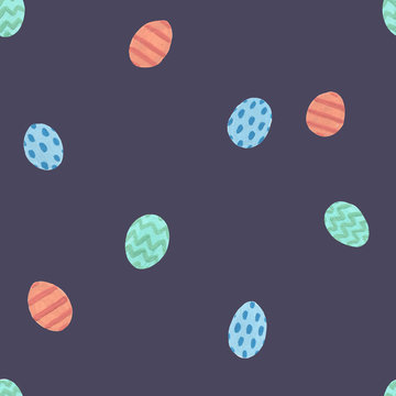 Cute print easter rabbits with eggs, flowers and doodle leaves. Easter celebration blush drawing for printing on paper or gift wrap and wallpaper. Contrast Easter eggs seamless pattern.