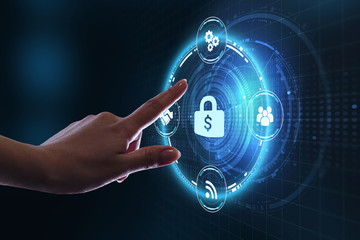 Cyber security data protection business technology privacy concept. Young businessman  select the...
