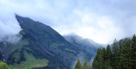 Naklejka na ściany i meble View on Koerber lake, the most beautiful spot in Austria, Arlberg and Hochtannberg area near Lech,Vorarlberg