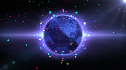 Earth on Digital Network concept background, U.S.A, North America,