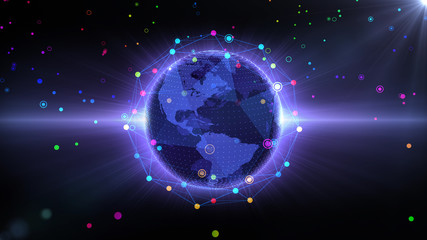 Earth on Digital Network concept background, South America, Mexcico,