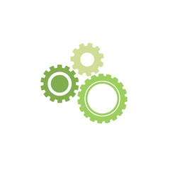 Gears icon isolated on white. Combination of pinions of green and olive colors.