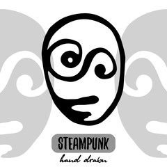 Steampunk mask outline vector illustration hand drawing logo stock