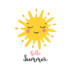T-shirt Print Design for Kids with Little Cute Smiling Sun Icon and 