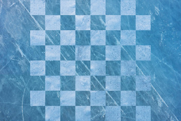 chess Board made of snow and ice, winter background