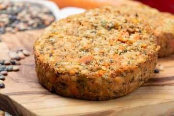 Tasty vegetarian lentils burgers, healthy food