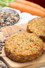 Tasty vegetarian lentils burgers, healthy food