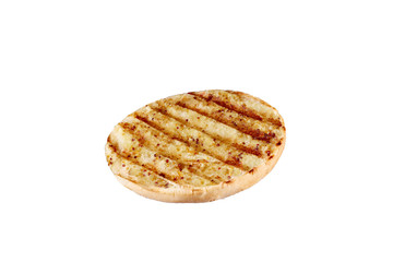 Burger bun empty isolated. American food classic burger round bread isolated at white background.