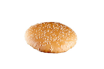 Burger bun empty isolated. American food classic burger round bread isolated at white background.