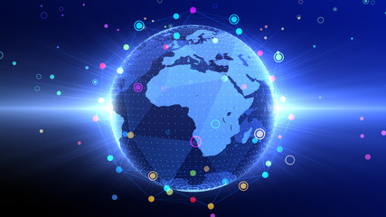Earth on Digital Network concept background, EU, Africa, 