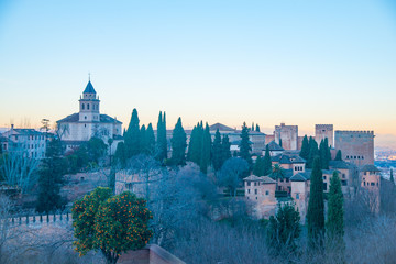 Fototapeta premium GRANADA, SPAIN - February 5, 2019: La Alhambra is UNESCO World Heritage site in Granada, Spain. Spain is an European country which has many touristic places..