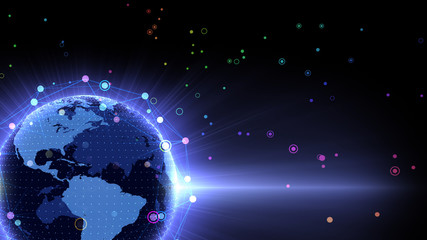 Earth on Digital Network concept background, South America, Mexcico,