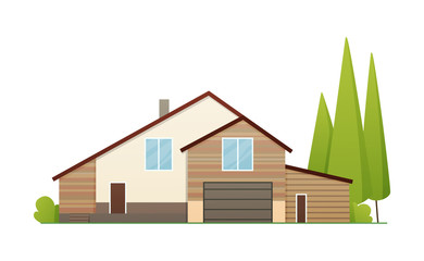 Houses exterior vector illustration front view with roof. Home facade with doors and windows. Modern town house cottage. Real estate building icon isolated vector illustration