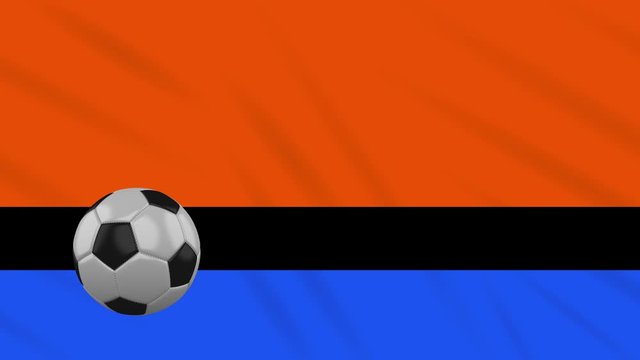 Chagos Islands flag and soccer ball rotates against background of a waving cloth, loop