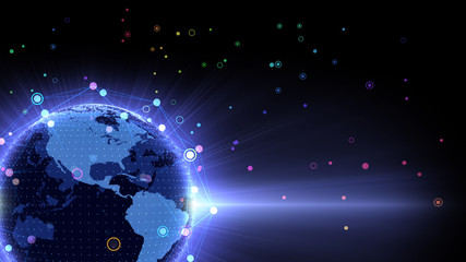 Earth on Digital Network concept background, U.S.A, North America,