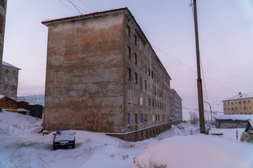 Winter views of the districts and landscapes of the surroundings of the city of Polyarny.