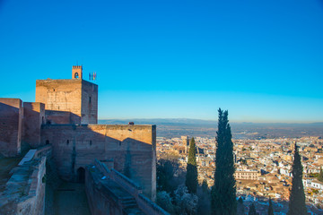 Naklejka premium GRANADA, SPAIN - February 5, 2019: La Alhambra is UNESCO World Heritage site in Granada, Spain. Spain is an European country which has many touristic places..