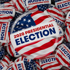 2020 Presidential Election Buttons with the US Flag as a background - 3D Illustration 