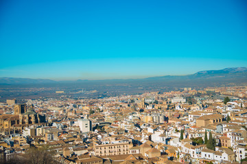 Naklejka premium GRANADA, SPAIN - February 5, 2019: La Alhambra is UNESCO World Heritage site in Granada, Spain. Spain is an European country which has many touristic places..
