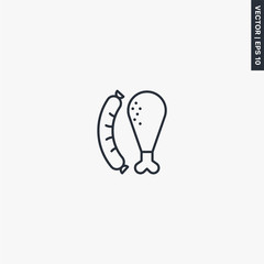 Fresh food icon, ham and sausage icon, linear style sign for mobile concept and web design