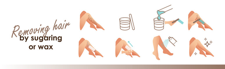 Removing hair by sugaring or wax. Vector illustration - obrazy, fototapety, plakaty