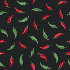 Red and green peppers seamless pattern. Chili peppers background.