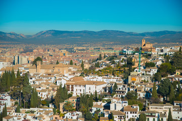 Fototapeta na wymiar GRANADA, SPAIN - February 5, 2019: La Alhambra is UNESCO World Heritage site in Granada, Spain. Spain is an European country which has many touristic places..