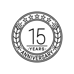 15 years anniversary logo template. 15th line art vector and illustration.