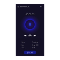 Recorder concept design for mobile interface app. Ui digital sound record