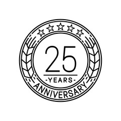 25 years anniversary logo template. 25th line art vector and illustration.