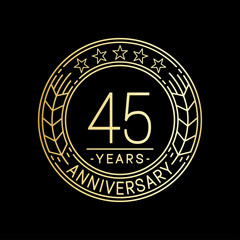 45 years anniversary logo template. 45th line art vector and illustration.