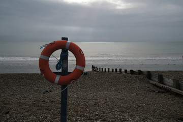 Lifebuoy on the coast of the English Channel
