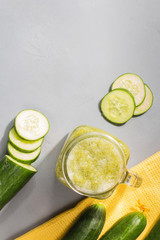 Glass of fresh cucumber juice. Green smoothie. Detox water. Healthy drink.