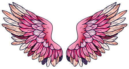 Beautiful magic tender pink beige wings with touch of violet, vector