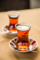 Istambul, Turkey - October, 2019: Traditional turkish tea. Street food.