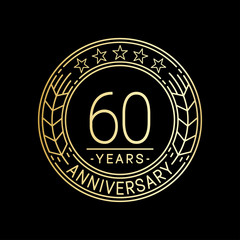 60 years anniversary logo template. 60th line art vector and illustration.