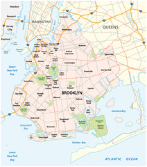 Map of the roads and neighborhoods of new york borough brooklyn - obrazy, fototapety, plakaty