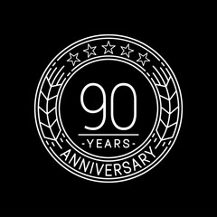90 years anniversary logo template. 90th line art vector and illustration.