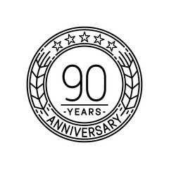 90 years anniversary logo template. 90th line art vector and illustration.