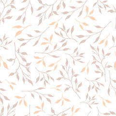 Seamless pattern of bright flowers and leaves on a white background.