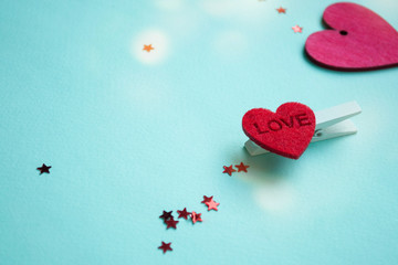 Valentines Day background. Red heart, gift box, ribbon shaped as heart