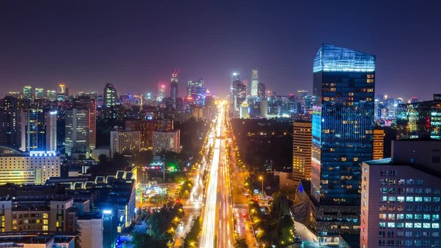 Big city filmed at night in Time Lapse 4k